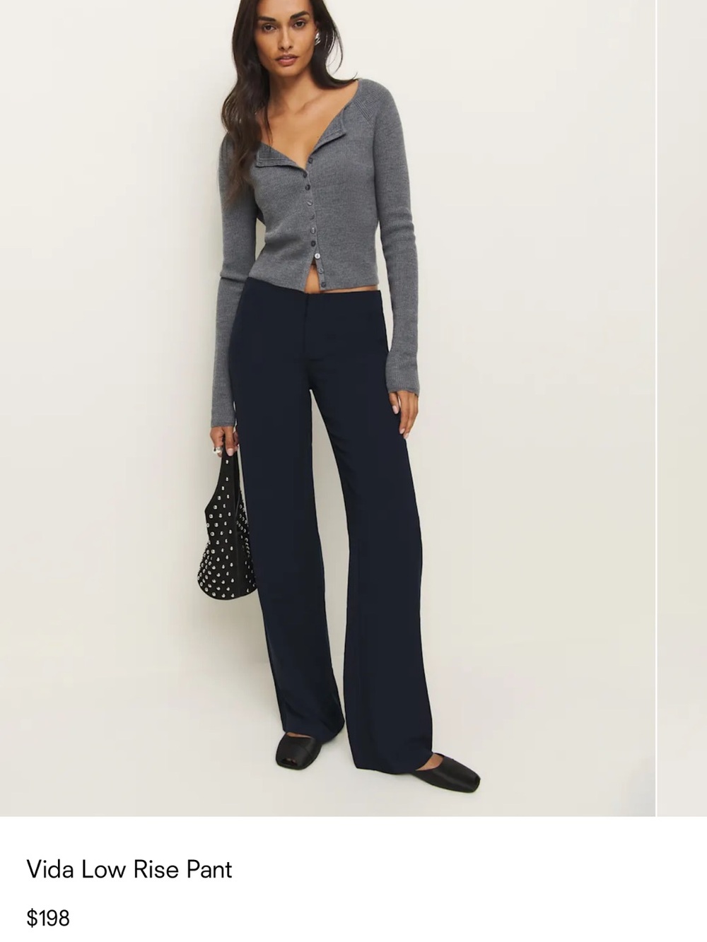 Reformation Navy Vida Low-Rise Wide-Leg Pants